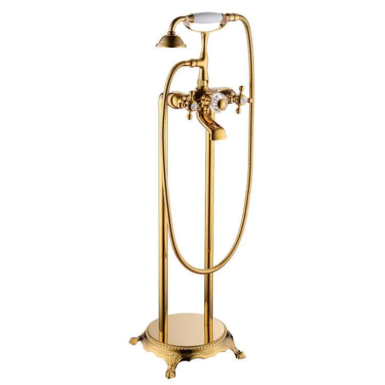 Floor Mounted Metal Freestanding Tub Filler Copper Freestanding Tap in Gold -Bathlova