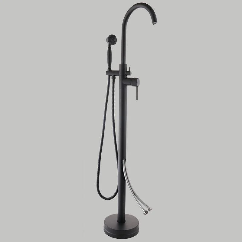 Floor Mounted Metal Freestanding Tub Filler Copper Freestanding Tap with Hose -Bathlova