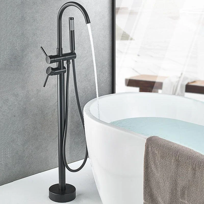 Floor Mounted Metal Freestanding Tub Filler Double Handles Freestanding Bathtub Tap -Bathlova