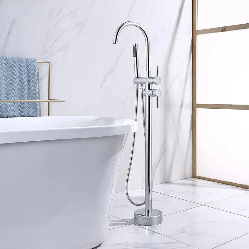 Floor Mounted Metal Freestanding Tub Filler Double Handles Freestanding Bathtub Tap -Bathlova