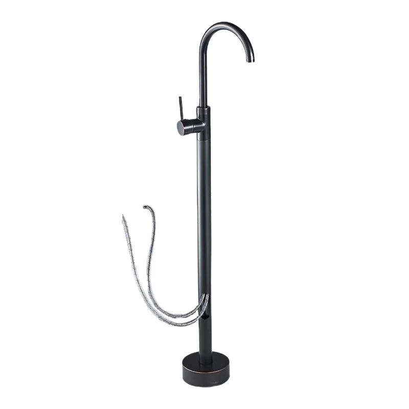 Floor Mounted Metal Freestanding Tub Filler Double Handles Freestanding Bathtub Tap -Bathlova