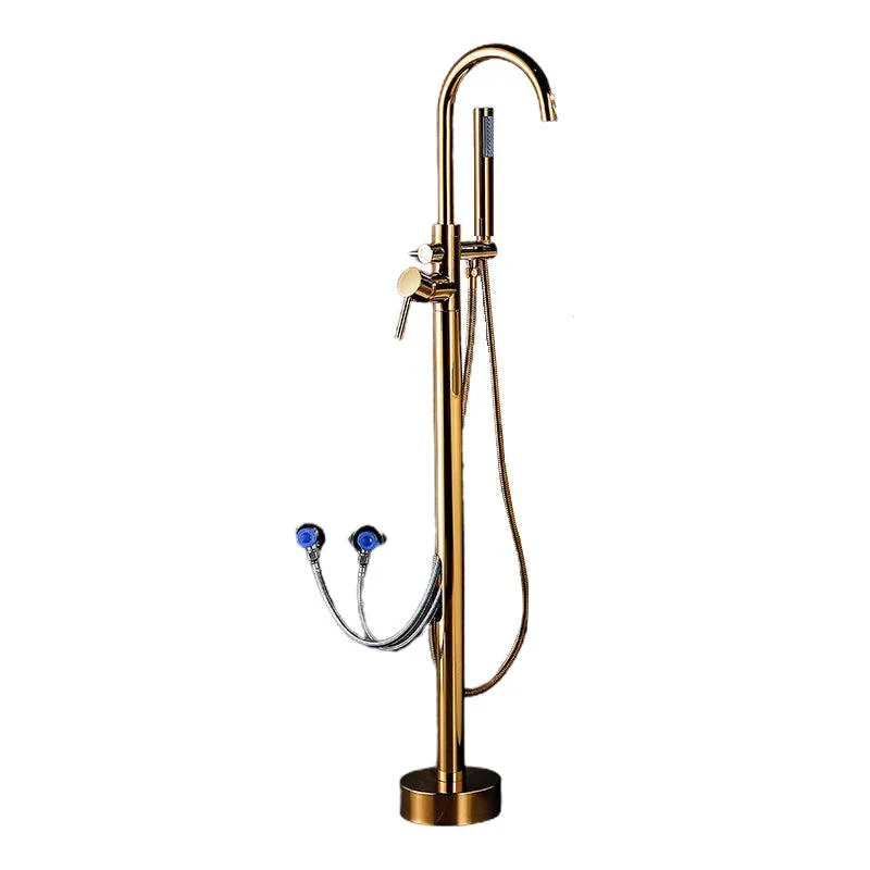 Floor Mounted Metal Freestanding Tub Filler Double Handles Freestanding Bathtub Tap -Bathlova