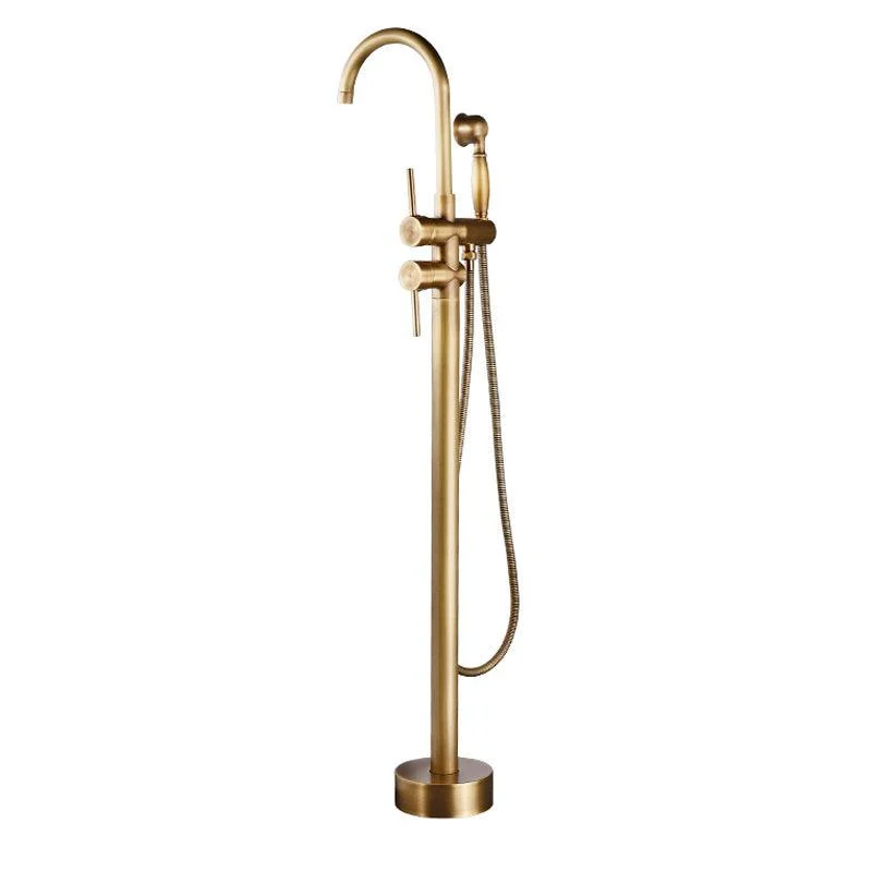 Floor Mounted Metal Freestanding Tub Filler Double Handles Freestanding Bathtub Tap -Bathlova