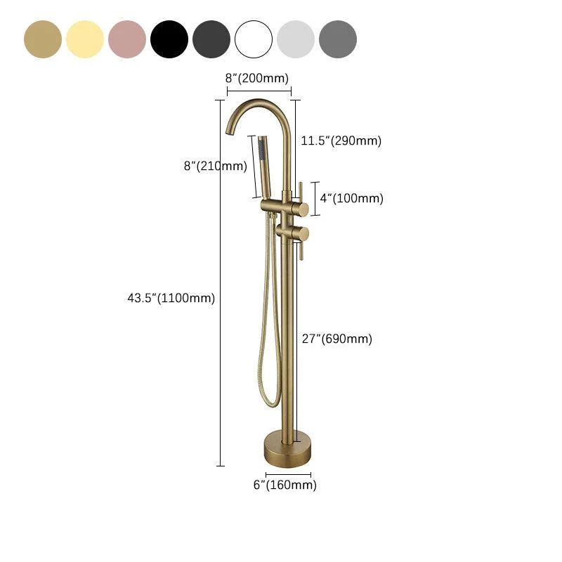 Floor Mounted Metal Freestanding Tub Filler Double Handles Freestanding Tap with Hose -Bathlova