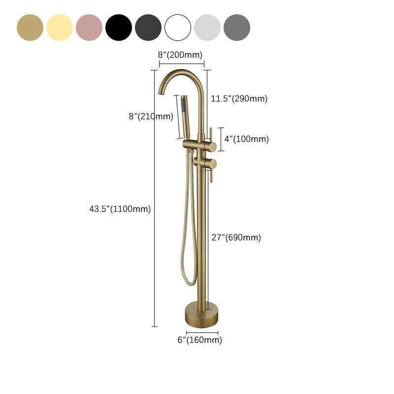 Floor Mounted Metal Freestanding Tub Filler Double Handles Freestanding Tap with Hose -Bathlova