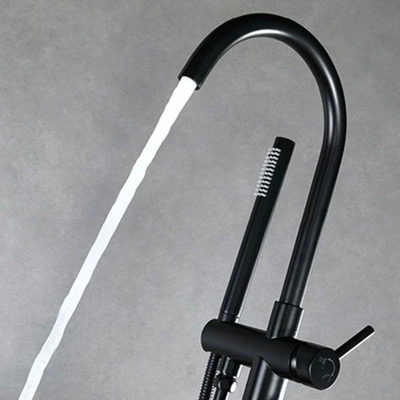 Floor Mounted Metal Freestanding Tub Filler Double Handles Freestanding Tap with Hose -Bathlova