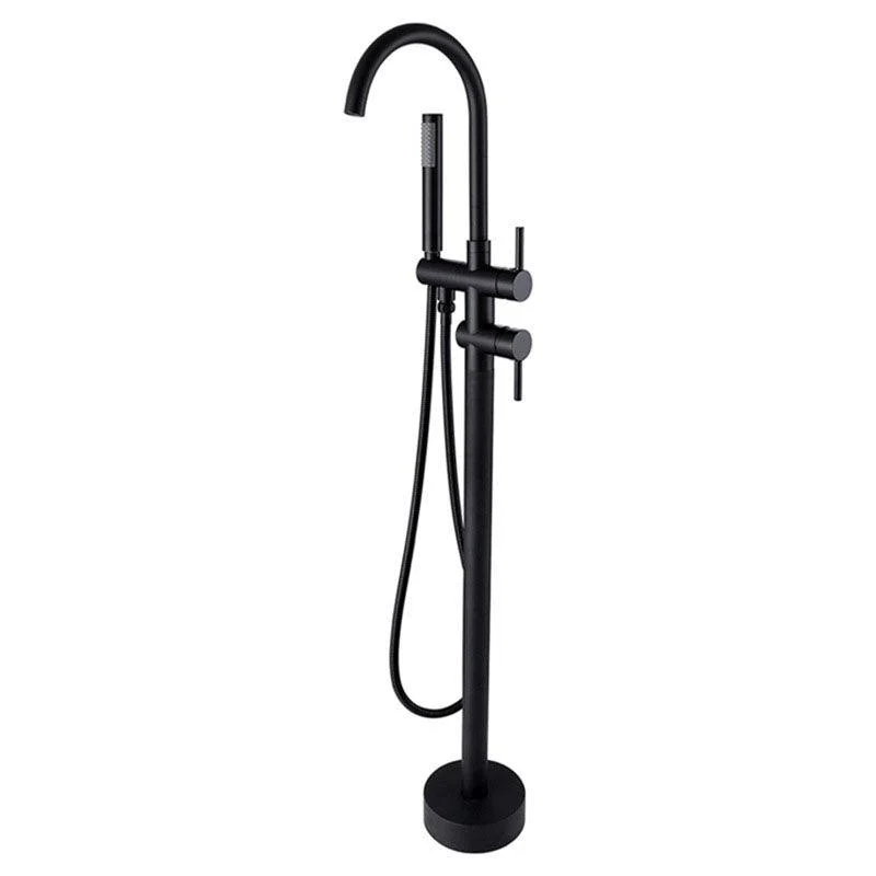 Floor Mounted Metal Freestanding Tub Filler Double Handles Freestanding Tap with Hose -Bathlova