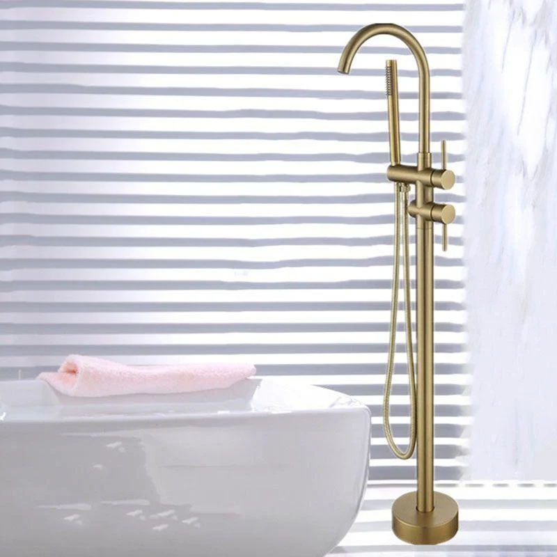 Floor Mounted Metal Freestanding Tub Filler Double Handles Freestanding Tap with Hose -Bathlova