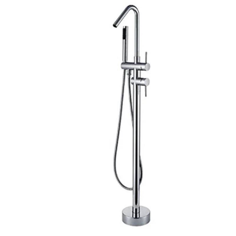 Floor Mounted Metal Freestanding Tub Filler Double Handles Freestanding Tap with Hose -Bathlova