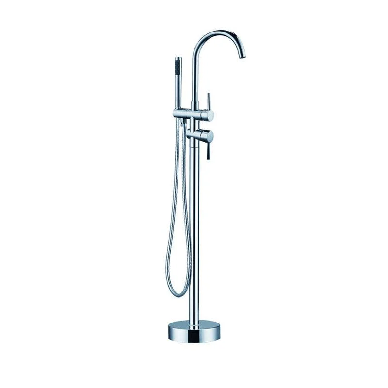 Floor Mounted Metal Freestanding Tub Filler Double Handles Freestanding Tap with Hose -Bathlova