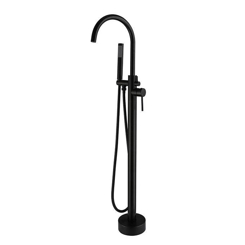 Floor Mounted Metal Freestanding Tub Filler Double Handles Freestanding Tap with Hose -Bathlova