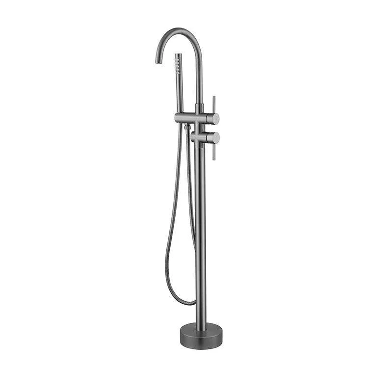 Floor Mounted Metal Freestanding Tub Filler Double Handles Freestanding Tap with Hose -Bathlova