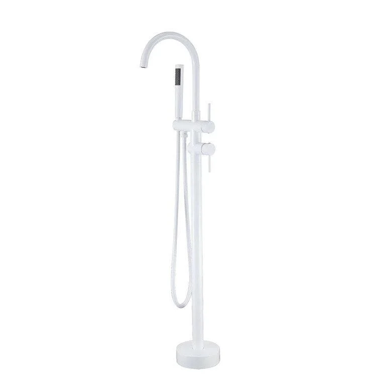 Floor Mounted Metal Freestanding Tub Filler Double Handles Freestanding Tap with Hose -Bathlova