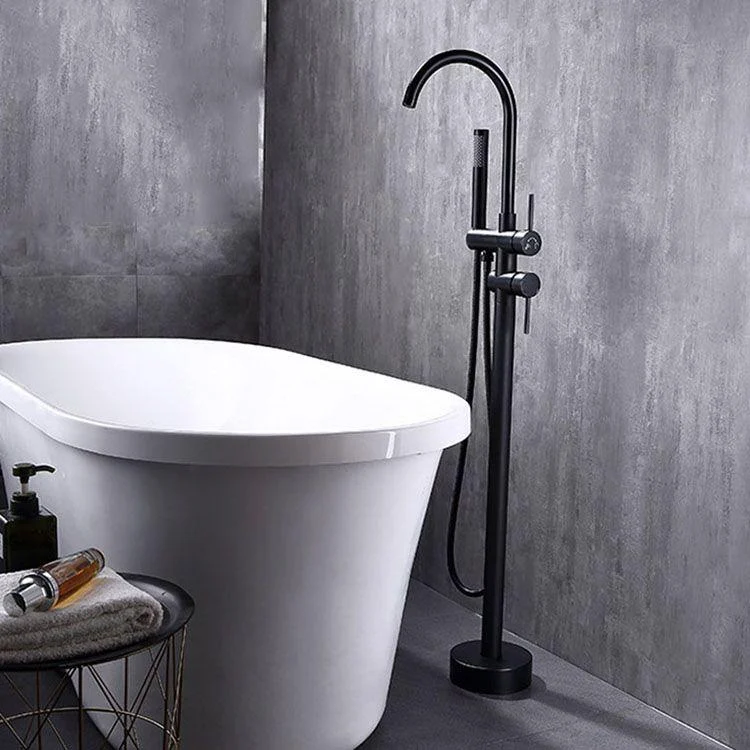 Floor Mounted Metal Freestanding Tub Filler Double Handles Freestanding Tap with Hose -Bathlova