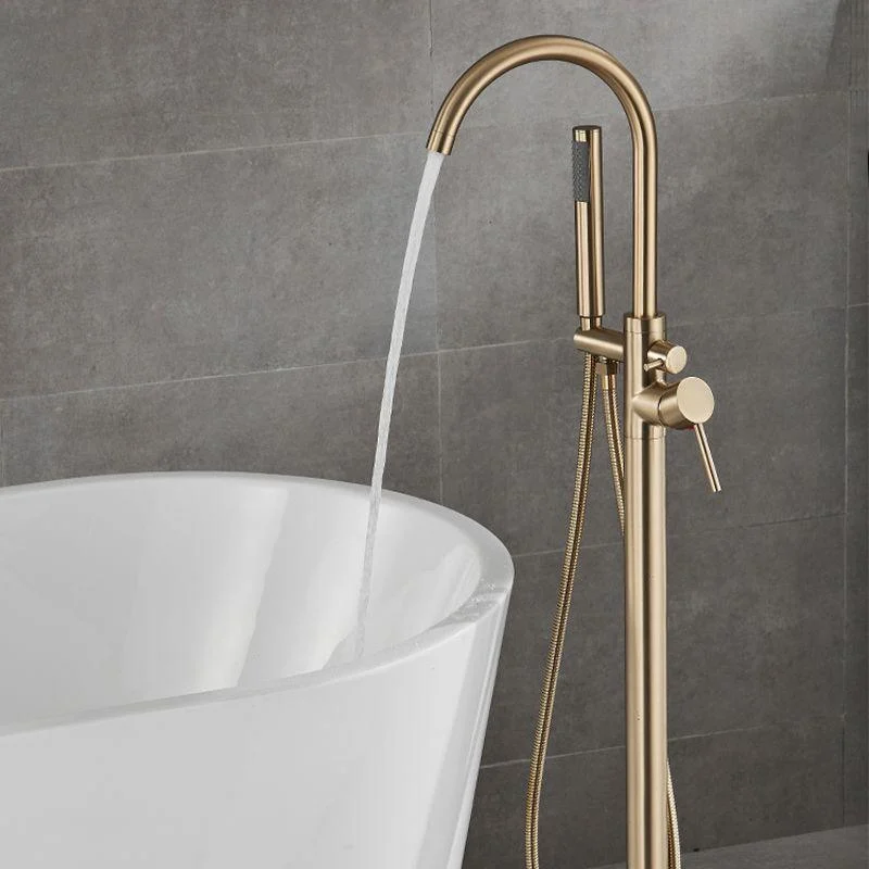 Floor Mounted Metal Freestanding Tub Filler Hand Shower Freestanding Tap -Bathlova