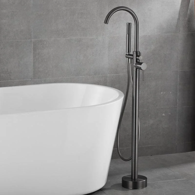 Floor Mounted Metal Freestanding Tub Filler Hand Shower Freestanding Tap -Bathlova