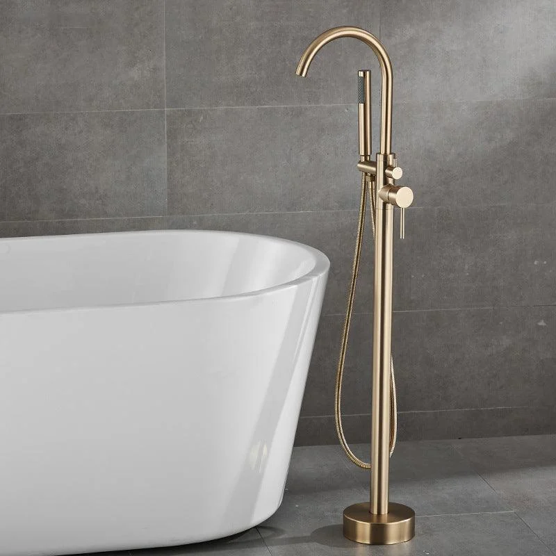 Floor Mounted Metal Freestanding Tub Filler Hand Shower Freestanding Tap -Bathlova