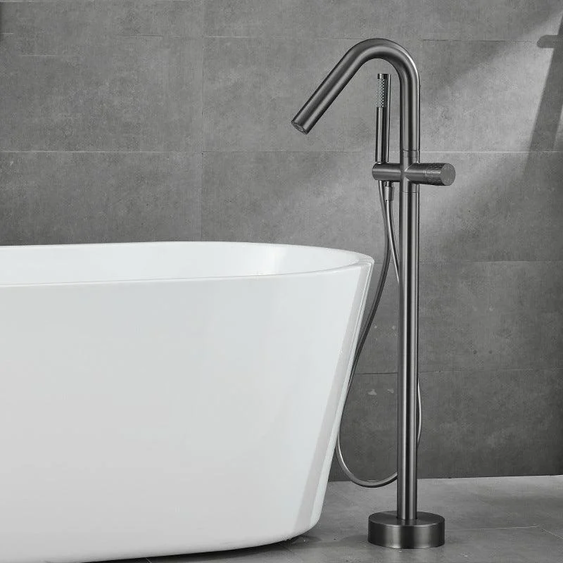 Floor Mounted Metal Freestanding Tub Filler Hand Shower Freestanding Tap -Bathlova