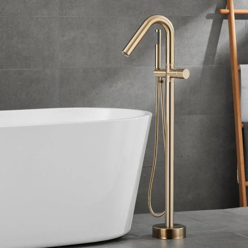 Floor Mounted Metal Freestanding Tub Filler Hand Shower Freestanding Tap -Bathlova