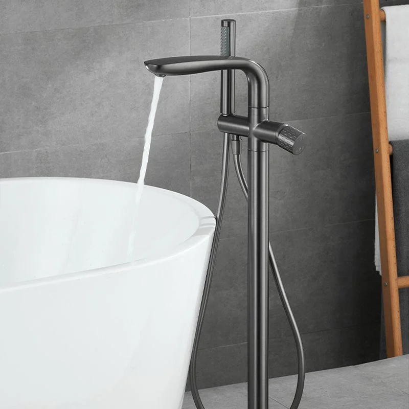 Floor Mounted Metal Freestanding Tub Filler Hand Shower Freestanding Tap -Bathlova