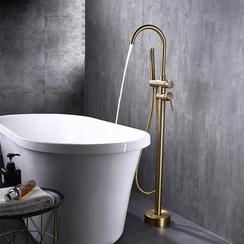 Floor Mounted Metal Freestanding Tub Filler High Arc Freestanding Tap -Bathlova