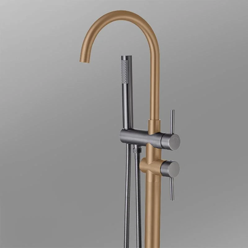 Floor Mounted Metal Freestanding Tub Filler High Arc Freestanding Tap with Hose -Bathlova