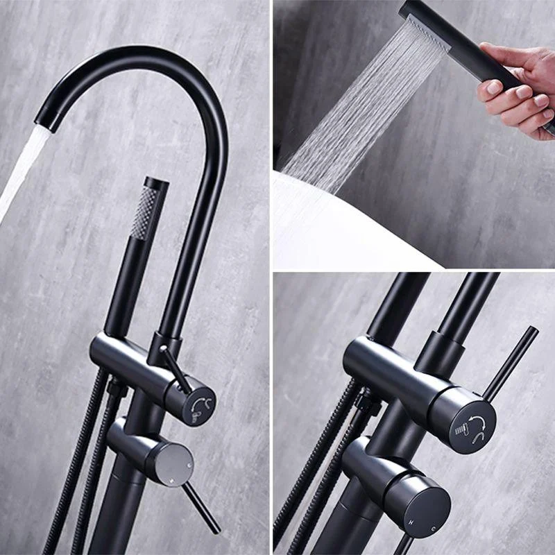 Floor Mounted Metal Freestanding Tub Filler High Arc Freestanding Tap with Hose -Bathlova