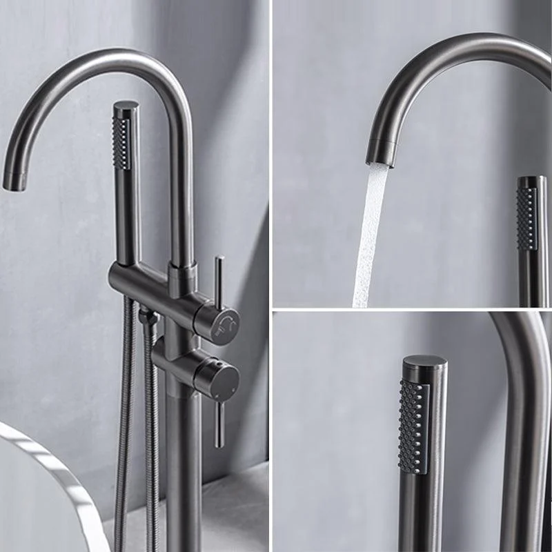 Floor Mounted Metal Freestanding Tub Filler High Arc Freestanding Tap with Hose -Bathlova