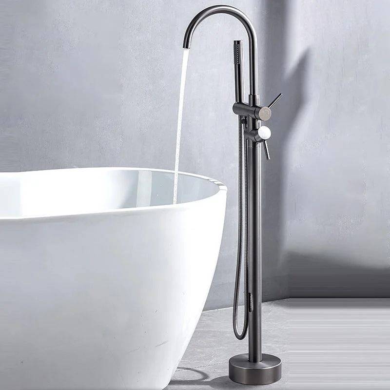 Floor Mounted Metal Freestanding Tub Filler High Arc Freestanding Tap with Hose -Bathlova