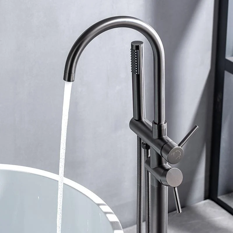 Floor Mounted Metal Freestanding Tub Filler High Arc Freestanding Tap with Hose -Bathlova