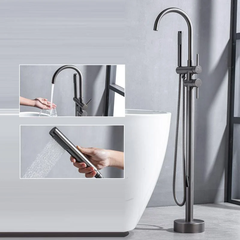 Floor Mounted Metal Freestanding Tub Filler High Arc Freestanding Tap with Hose -Bathlova