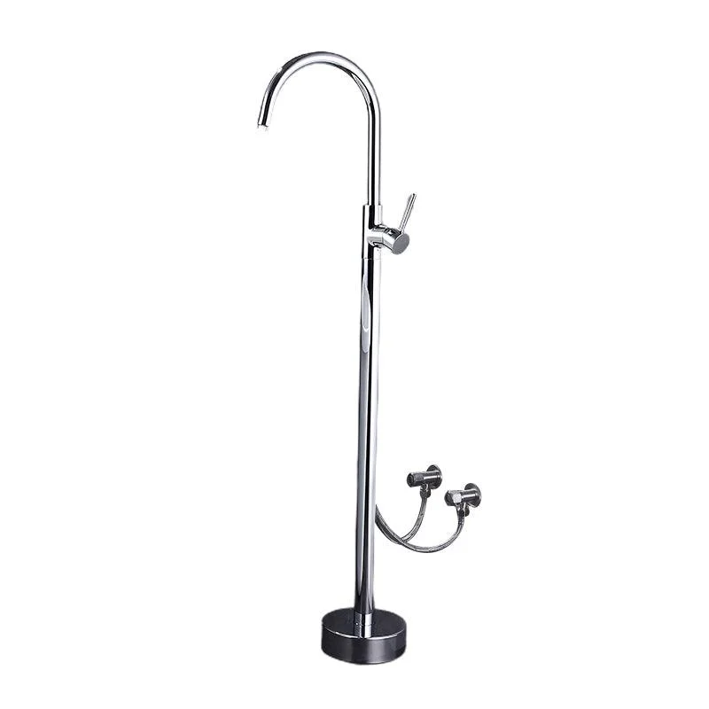 Floor Mounted Metal Freestanding Tub Filler High Arc Freestanding Tap with Hose -Bathlova