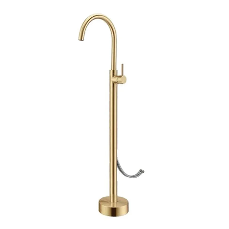 Floor Mounted Metal Freestanding Tub Filler High Arc Freestanding Tap with Hose -Bathlova