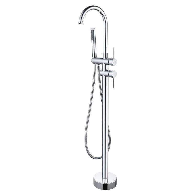 Floor Mounted Metal Freestanding Tub Filler High Arc Freestanding Tap with Hose -Bathlova