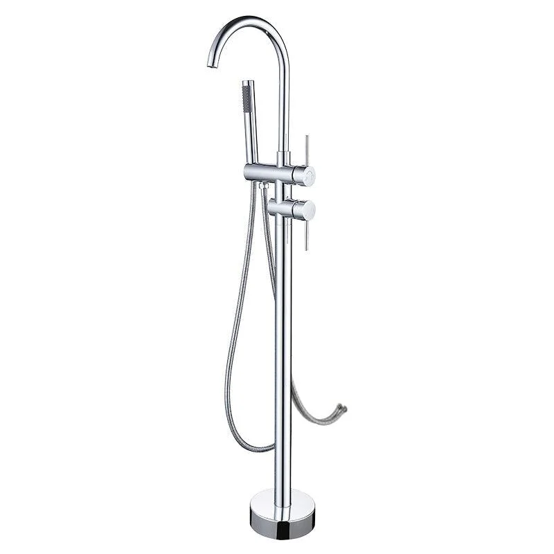 Floor Mounted Metal Freestanding Tub Filler High Arc Freestanding Tap with Hose -Bathlova