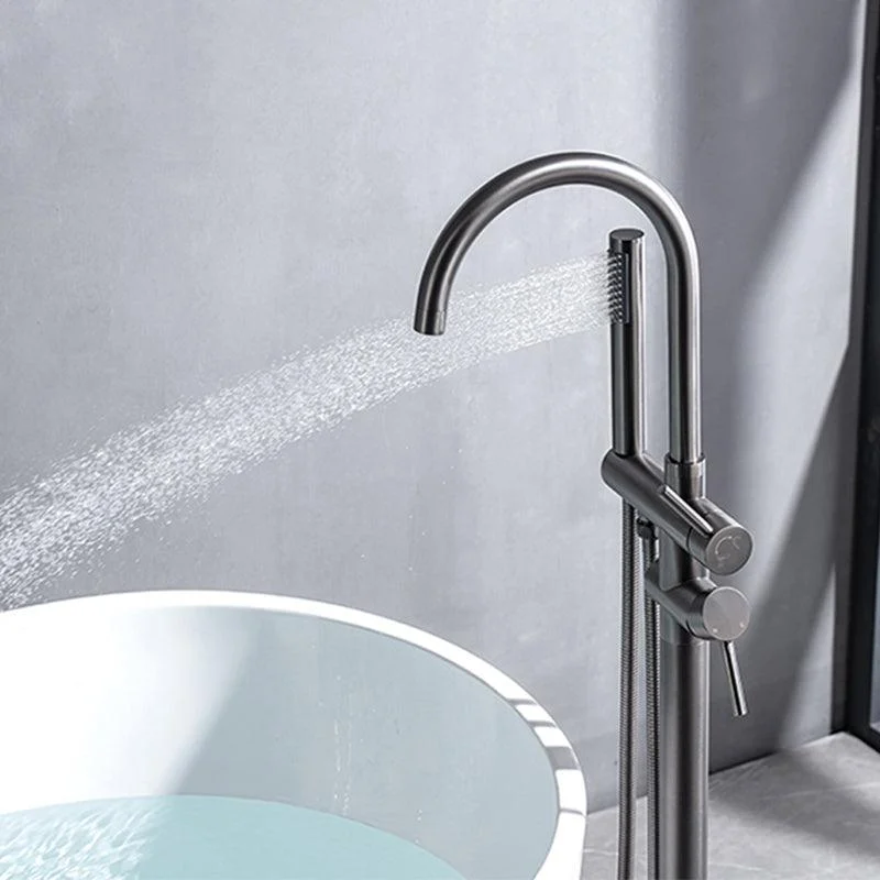 Floor Mounted Metal Freestanding Tub Filler High Arc Freestanding Tap with Hose -Bathlova