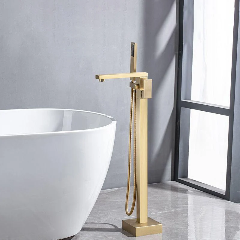 Floor Mounted Metal Freestanding Tub Filler Low Arc Freestanding Tub Filler Trim -Bathlova