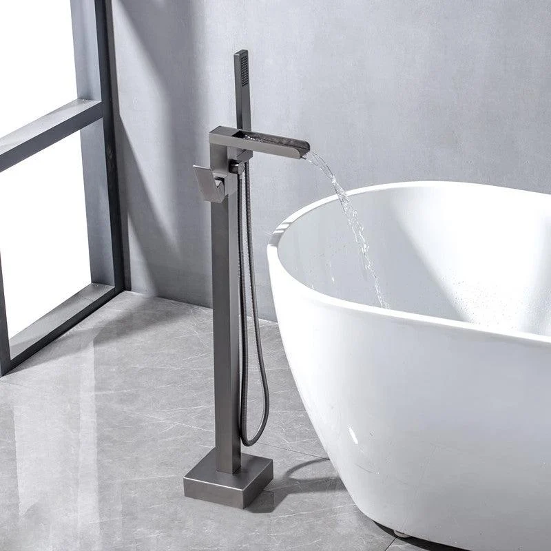 Floor Mounted Metal Freestanding Tub Filler One Handle Waterfall Freestanding Tap -Bathlova