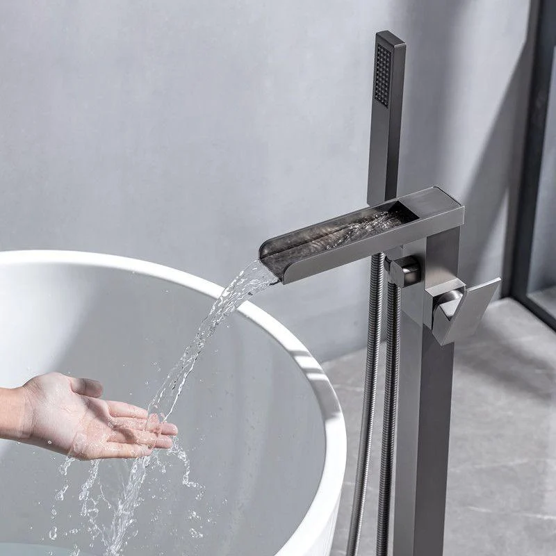 Floor Mounted Metal Freestanding Tub Filler One Handle Waterfall Freestanding Tap -Bathlova