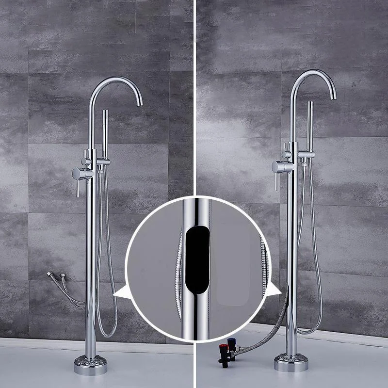 Floor Mounted Metal Freestanding Tub Filler Single Handle Freestanding Tap with Hose -Bathlova