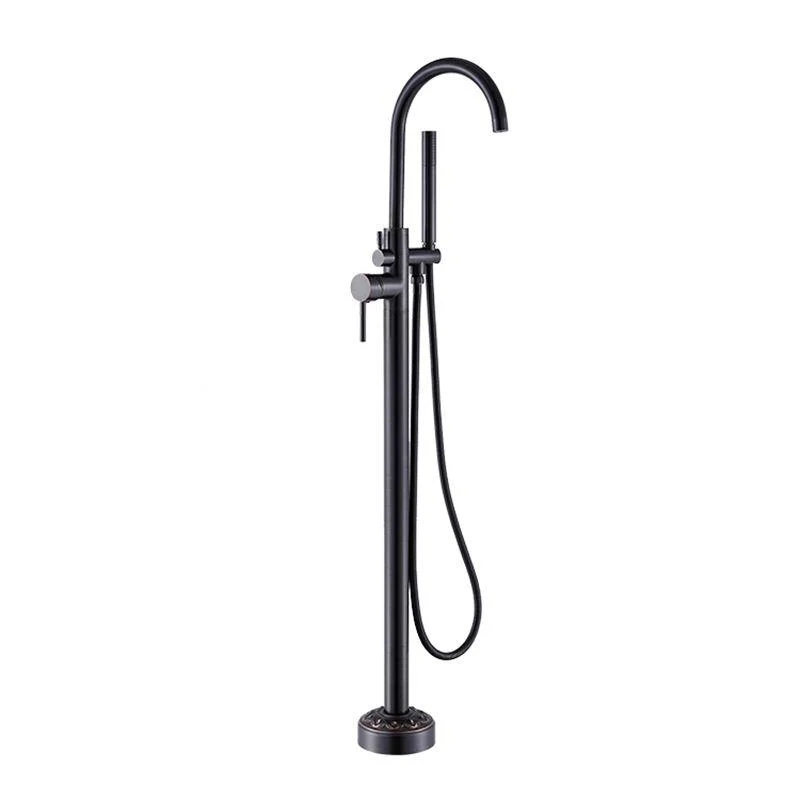 Floor Mounted Metal Freestanding Tub Filler Single Handle Freestanding Tap with Hose -Bathlova