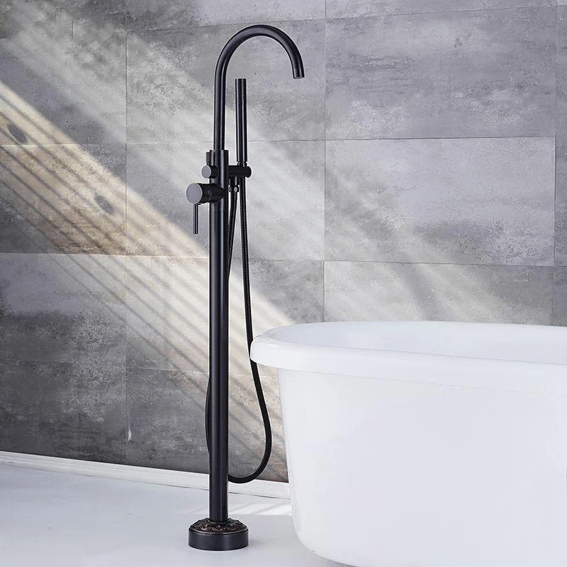 Floor Mounted Metal Freestanding Tub Filler Single Handle Freestanding Tap with Hose -Bathlova