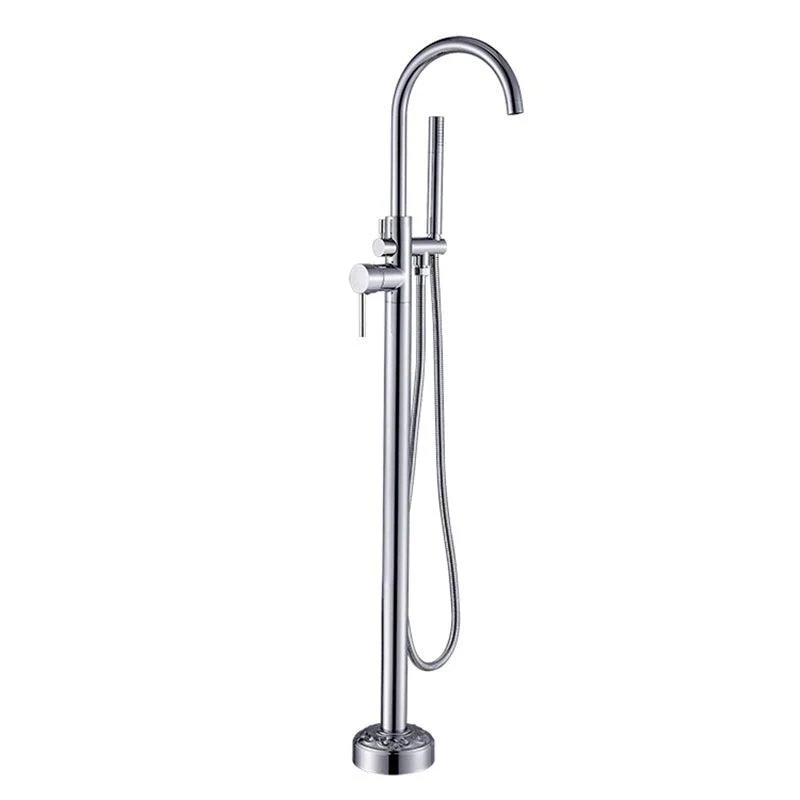 Floor Mounted Metal Freestanding Tub Filler Single Handle Freestanding Tap with Hose -Bathlova