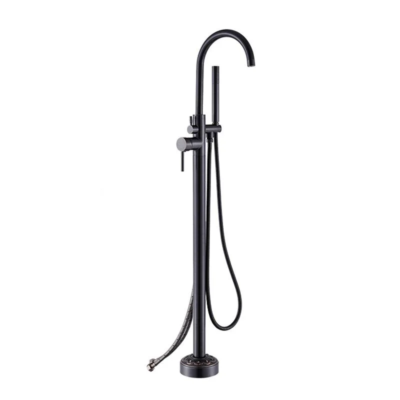 Floor Mounted Metal Freestanding Tub Filler Single Handle Freestanding Tap with Hose -Bathlova