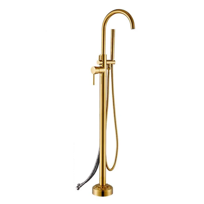 Floor Mounted Metal Freestanding Tub Filler Single Handle Freestanding Tap with Hose -Bathlova