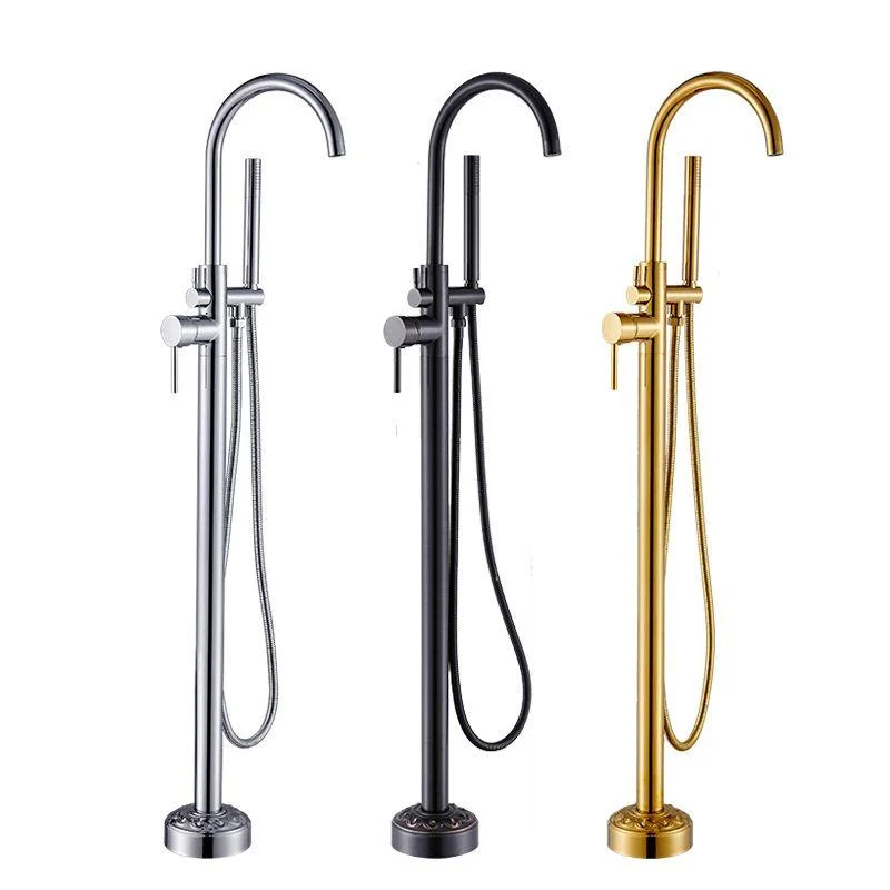 Floor Mounted Metal Freestanding Tub Filler Single Handle Freestanding Tap with Hose -Bathlova