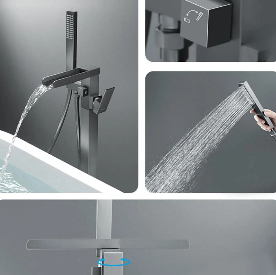 Floor Mounted Metal Freestanding Tub Filler Single Handle Waterfall Freestanding Tap -Bathlova