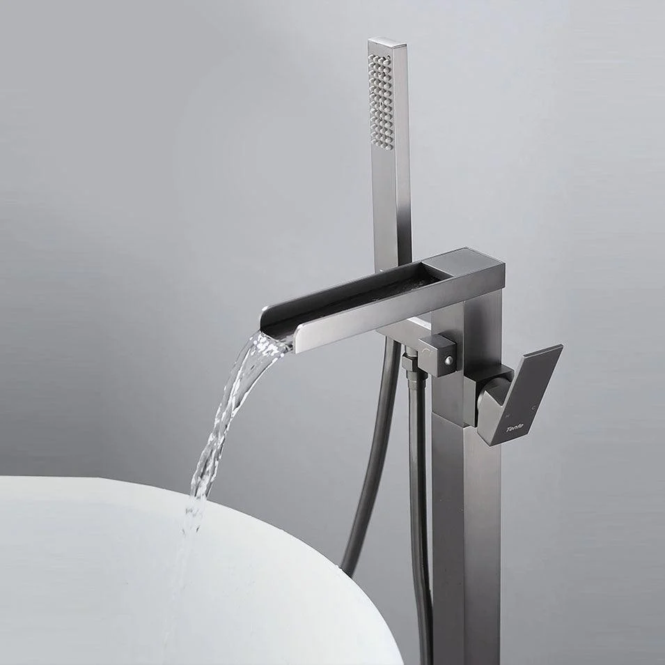 Floor Mounted Metal Freestanding Tub Filler Single Handle Waterfall Freestanding Tap -Bathlova