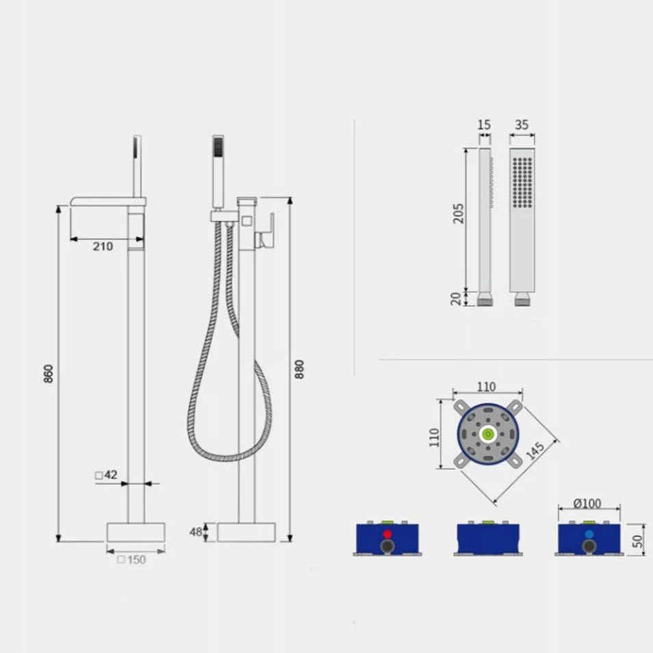 Floor Mounted Metal Freestanding Tub Filler Single Handle Waterfall Freestanding Tap -Bathlova