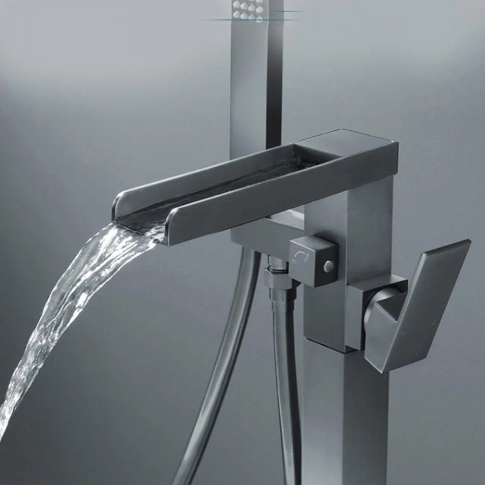 Floor Mounted Metal Freestanding Tub Filler Single Handle Waterfall Freestanding Tap -Bathlova